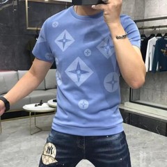 Luxury Fashion Men Rhinestone Brown Black Blue Pink Short Sleeve Slim T-Shirt