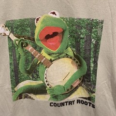 KERMIT THE FROG Men’s Large T Shirt Country Roots Banjo The Muppets Sand Beige