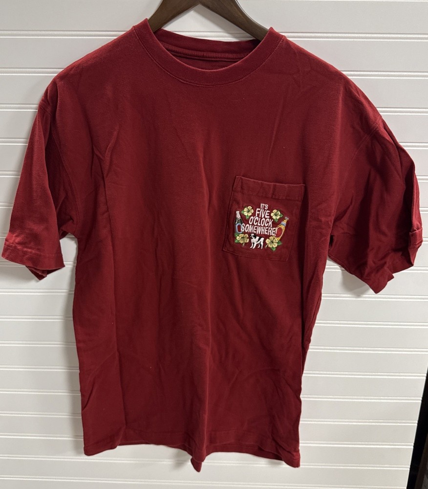 Vintage Big Dogs Embroidered Pocket T-Shirt Red Sz S “It’s 5 O’Clock Somewhere”