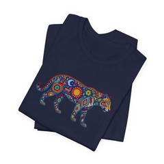 Vibrant Huichol Jaguar T-Shirt | Mexican Folk Art Sun Moon Tee Shirt Design