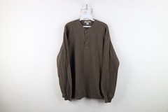 Vtg 90s Streetwear Mens Large Faded Heavy Ribbed Knit Long Sleeve Henley T-Shirt