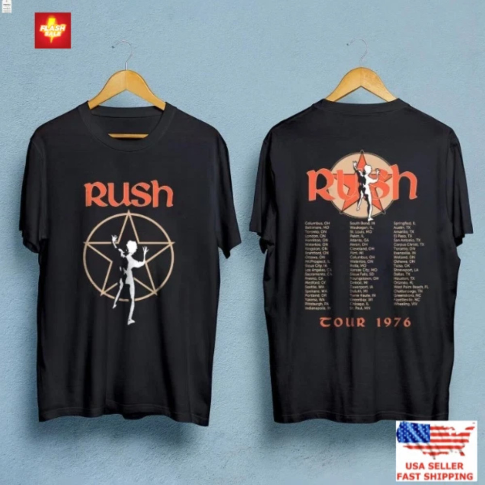 Rush Tour 1976 Vintage Band Shirt Rock Concert Tee Front Back Print Unisex