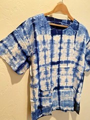 Unisex Handcrafted Indigo Vertical Design Tie Dye Round-Neck Casual Soft T-shirt