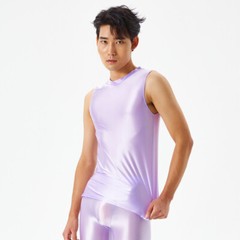 Men’s Sexy Oil Shiny Glossy Sports Muscle T-shirt Slim Elastic Tank Tops Vest