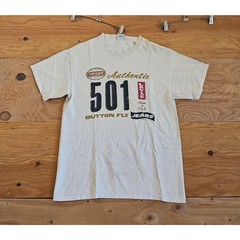 Levi’s 501 T-Shirt Authentic Button Fly Jeans Beige Sz L 1990s