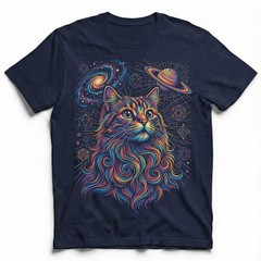Cosmic Cat Saturn Galaxy Sacred Geo Psychedelic T-Shirt Trippy Space Feline Tee