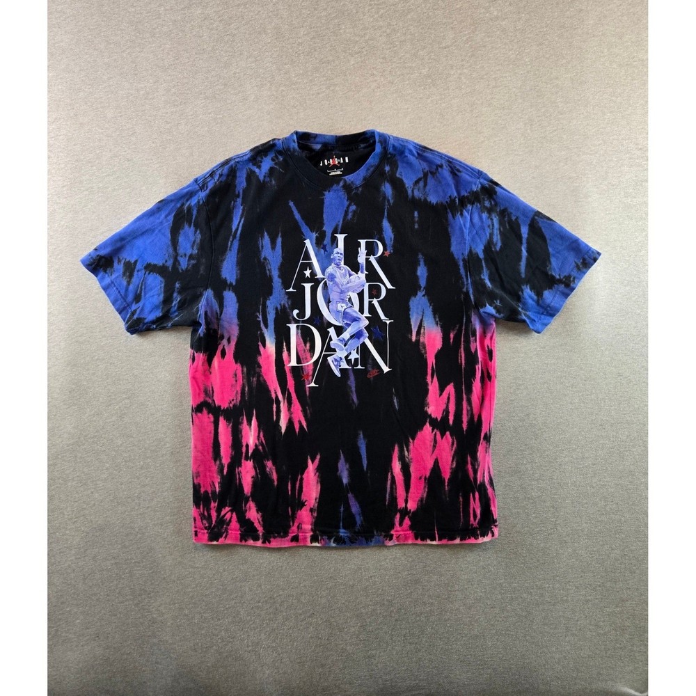 Nike Air Jordan T-Shirt Men Large Black Blue Pink Tie Dye Sport DNA 85 DH8982