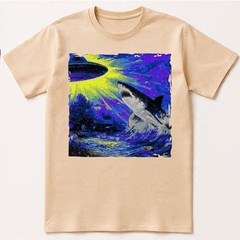 Retro UFO Shark Attack T-Shirt Vintage Sci-Fi Alien Abduction Space Graphic Tee