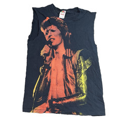 David Bowie Ziggy Stardust Black Graphic Muscle Tee Shirt Cut Off Sleeves Small