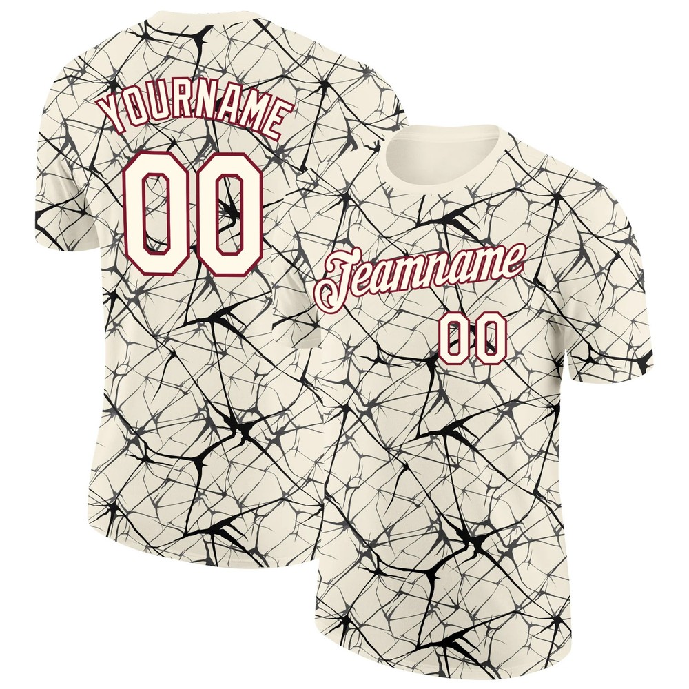 Custom Cream Black Abstract Crackle Sports Tee Personalized Team Jersey Gift