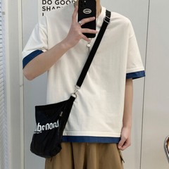 Summer Men’s Cotton Loose Casual Large Size Fake Two Pieces Short Sleeve T-Shirt