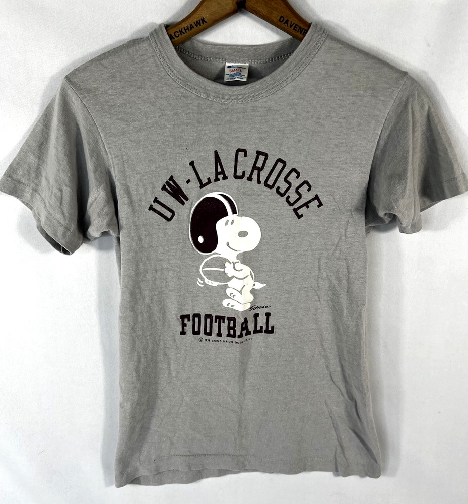Vtg Champion T-Shirt Snoopy Peanuts UW Lacrosse Football Single Stitch 70s 80s
