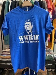 “What Would Reagan Do” Gilden Heavy Cotton Blue Vintage Political Tshirt Size S