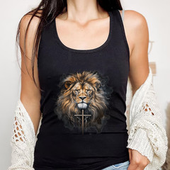 Christian Cross Lion of Judah Religious Faith Jesus Pastor Tank Top