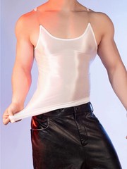 Sexy Men Oil Glossy Shiny Smooth Strap Sheer See Through Tops High Elastic Tank