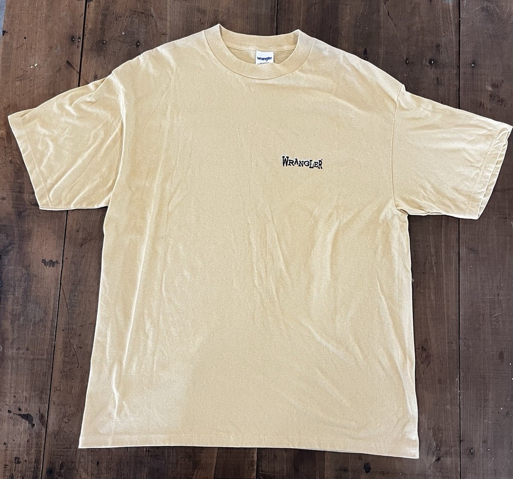 Vintage Wrangler T Shirt Mens 2XL Mustard Yellow WIN Double Sided Tee USA