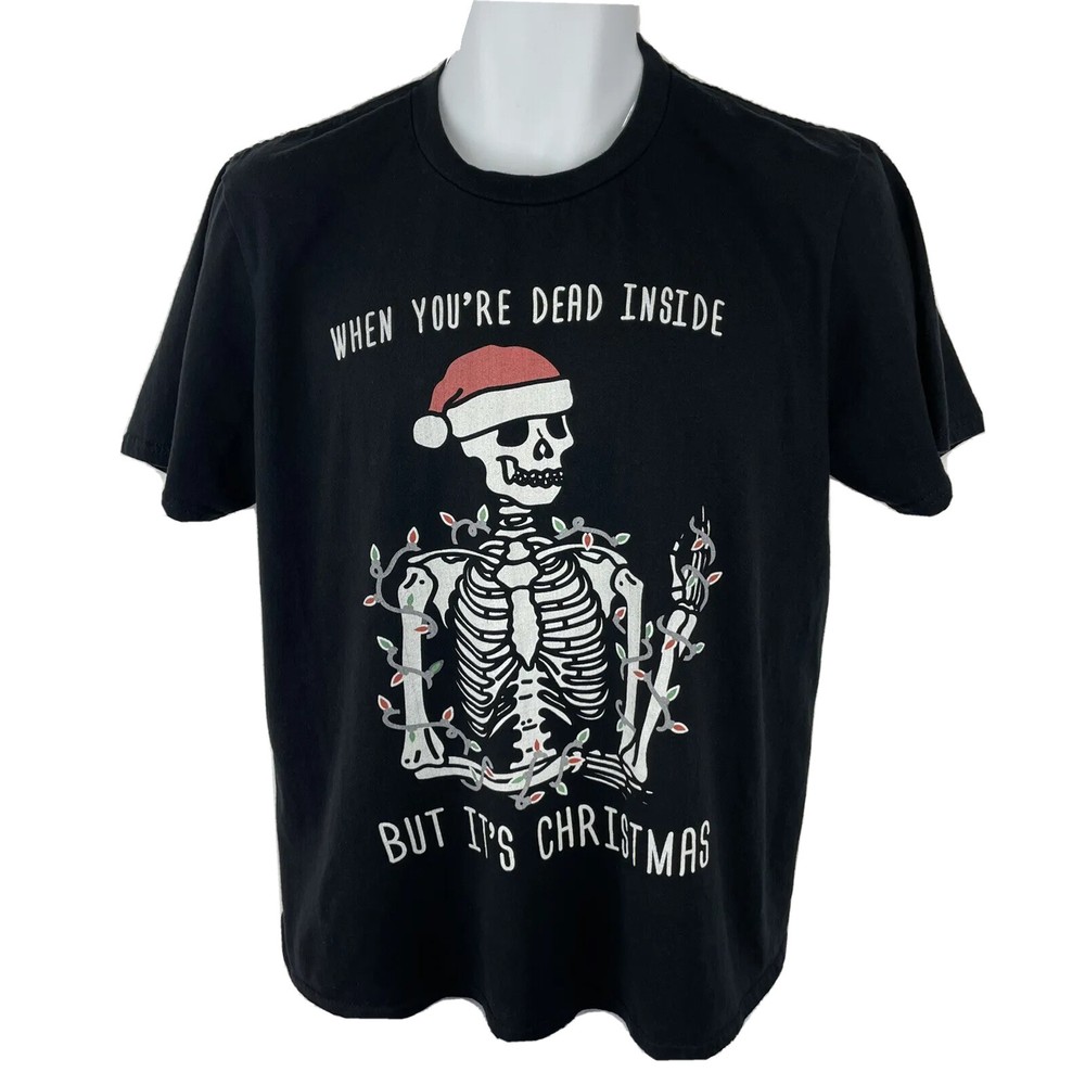 Dead Inside Christmas Tee T Shirt / Adult (M) Black Anvil Lightweight Cotton