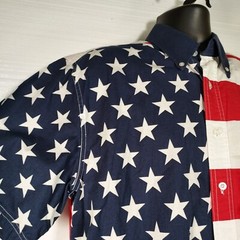 Ivy Crew Med Short Sleeve Men Dress Shirt 100% Cotton American Flag 4th July
