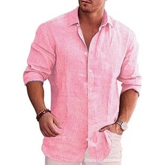 Cotton Linen Autumn Hot Selling Men’s Long Sleeve Shirt Solid Color Casual Style