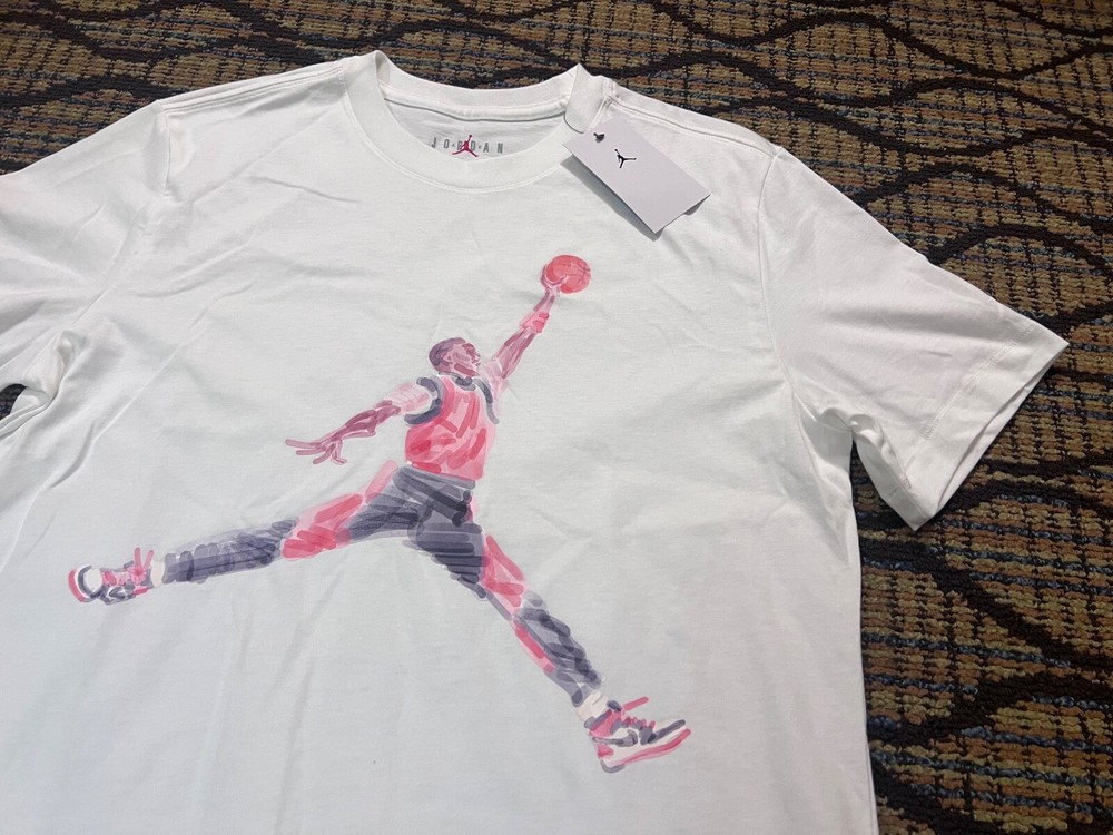 Nike Air Jordan retro 1 I white red Chicago Bulls 23 45 NY Watercolor t shirt L