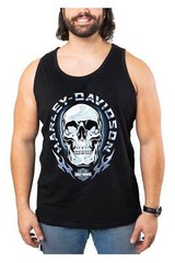 Harley-Davidson Men’s Chrome Skull Graphic Cotton Tank Top – Solid Black