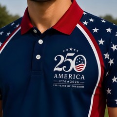 USA 250 Years Of Freedom Patriotic Golf Shirt, 4th Of July Golf Poly (S-5XL)
