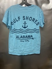 Gulf Shores Alabama “Stay Salty” Light Blue T-shirt Size Medium PREOWNED FLAW