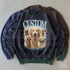 Custom Pet Portrait T-Shirt Vintage Photo Name Dog Cat Graphic Tee Gift