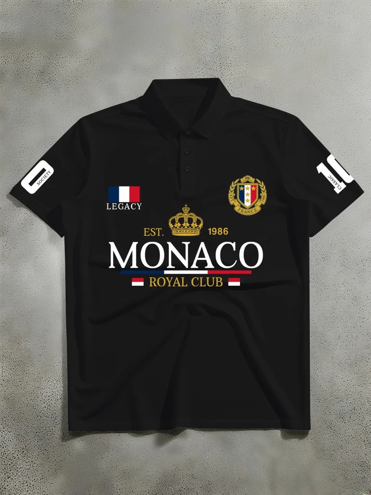 Men’s Elegant Style Polo Shirt Royal Crown Print Turn Down Collar Short Sleeve