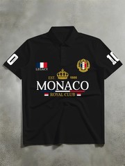 Men’s Elegant Style Polo Shirt Royal Crown Print Turn Down Collar Short Sleeve