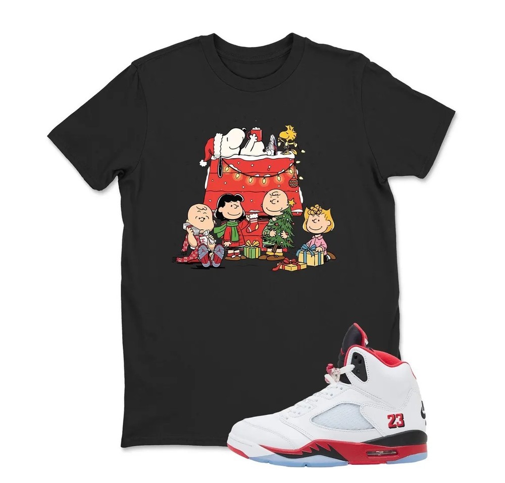 Christmas Sneaker Tees – Shirt To Match JD 5 Fire Red, BLACK/WHITE