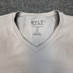 BYLT Drop Cut Lux V-Neck Shirt Mens Large (Fits as Medium) Gray Curved Hem Tee