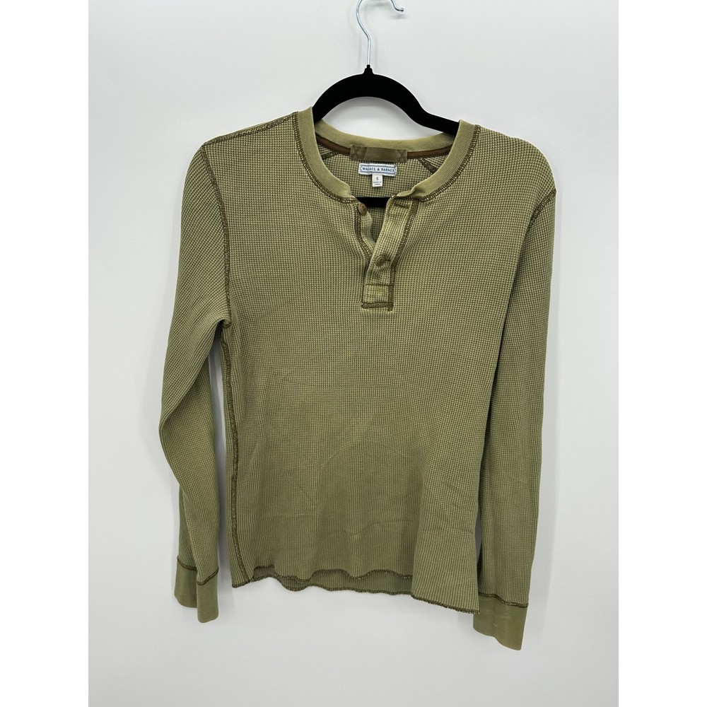 Wallace & Barnes Mens Small Olive Green Waffle Knit Henley Long Sleeve Shirt