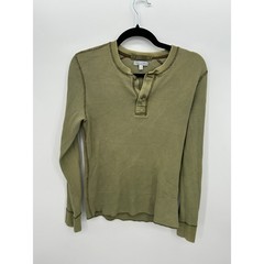 Wallace & Barnes Mens Small Olive Green Waffle Knit Henley Long Sleeve Shirt