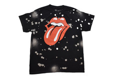 The Rolling Stones Tongue Logo Adult Black Bleach Wash Shirt New Large