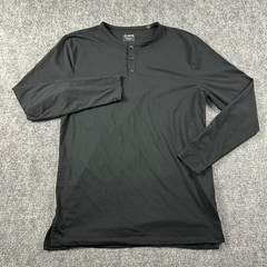 Cuts Henley Shirt Mens Large Black Long Sleeve Split-Hem PYCA Pro L1034 Top