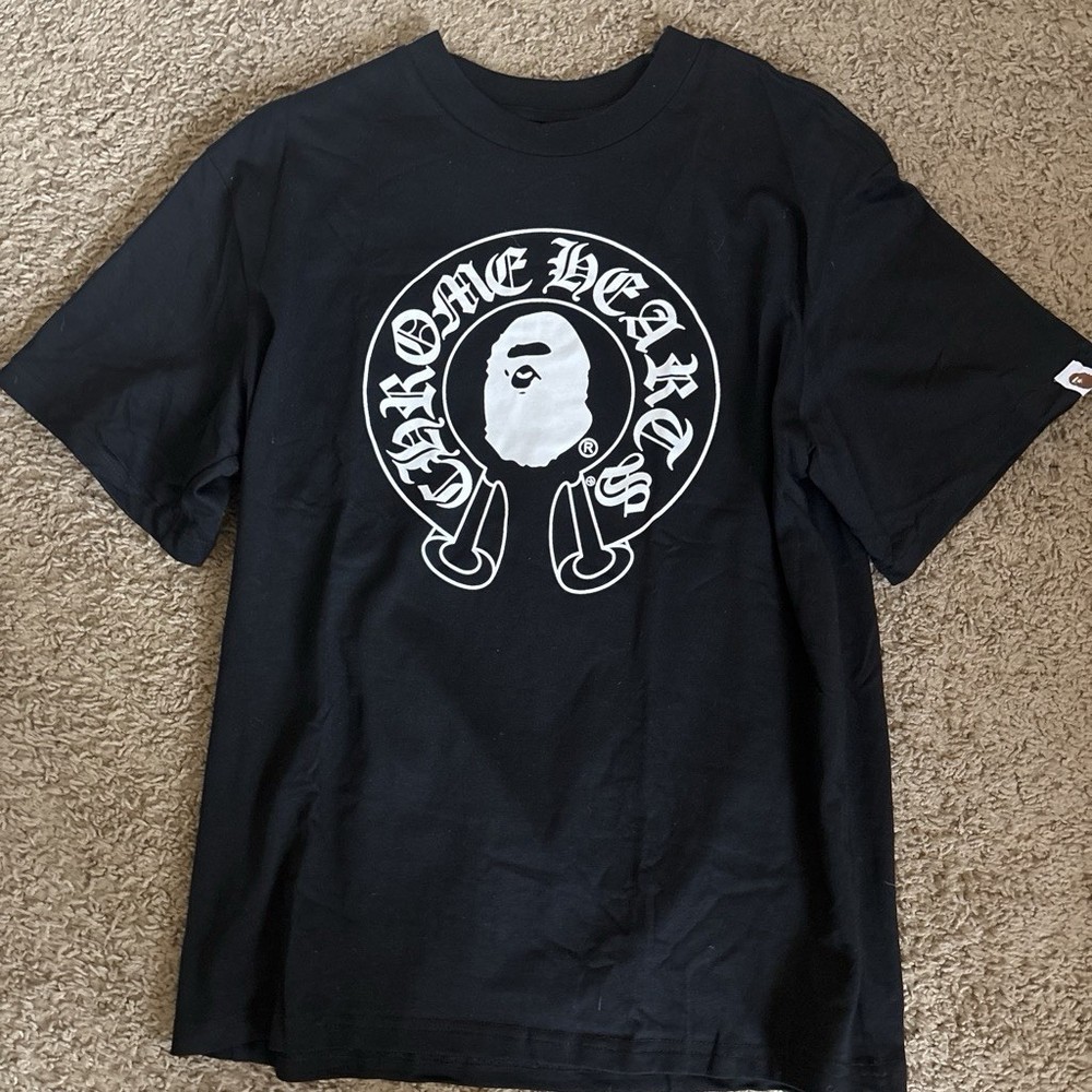 A Bathing Ape BAPE x Chrome Hearts Logo Graphic Tee Black Crew Neck L