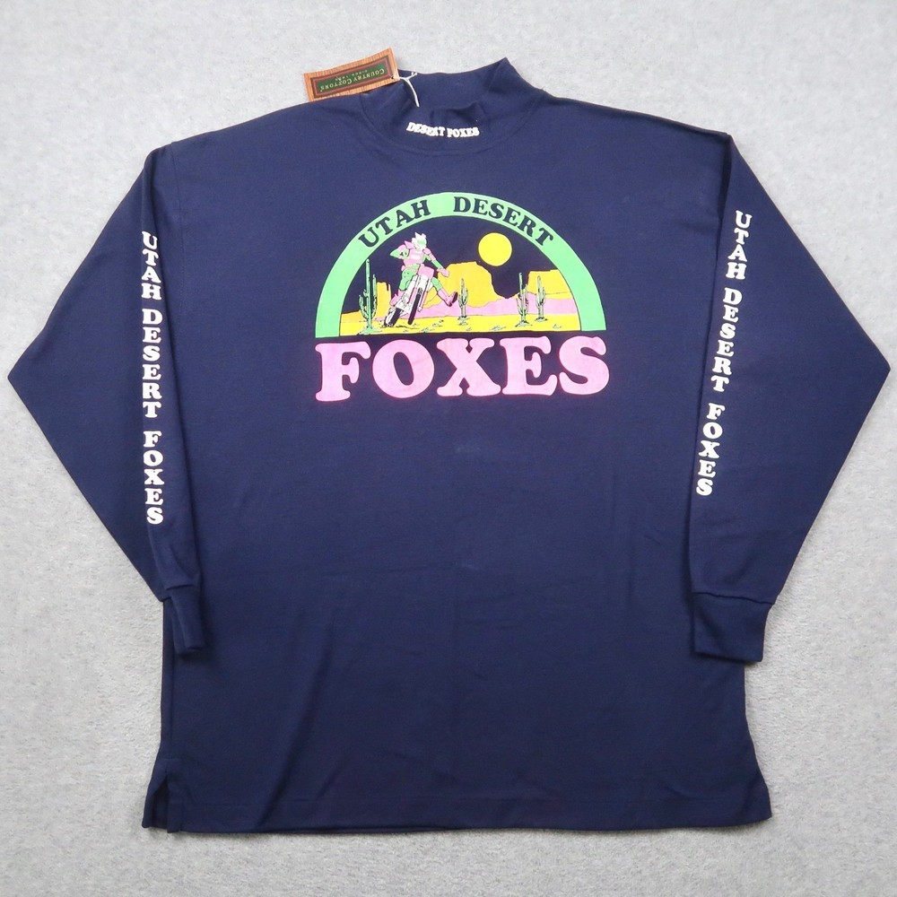 VTG 90s Country Cottons Utah Desert Foxes Mock Neck T Shirt XL Motocross USA NWT