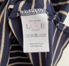 Luke Sport Men’s Navy Beige Striped T-Shirt Large Crew Neck Cotton Modal