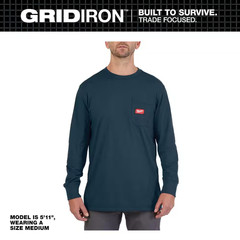 Men’S 2X-Large Blue GRIDIRON Cotton/Polyester Long-Sleeve Pocket T-Shirt