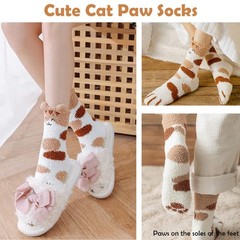 5 Pairs Cat Paw Socks Cozy Fuzzy Feet Hosiery For Girls Women Winter Warm