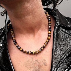 8MM Natural Tiger Eye Lava Stone Beaded Choker Necklace Genuine Gemstone Anxi…