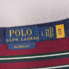 Polo Ralph Lauren T-Shirt Mens Large Burgundy Multi Stripe Classic Fit Pony