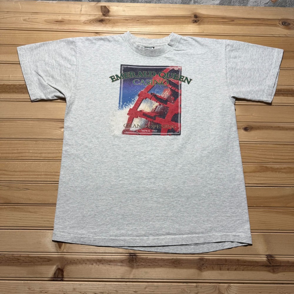 Vintage 1997 Emerald Queen Casino Grand Opening Graphic Promo T-Shirt – Large
