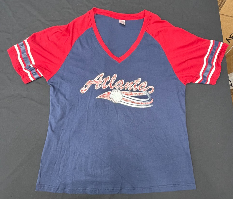 Atlanta Baseball Shirt WOMANS MLB Players Graphic Tee Sports 2XL 100% COTTON B3