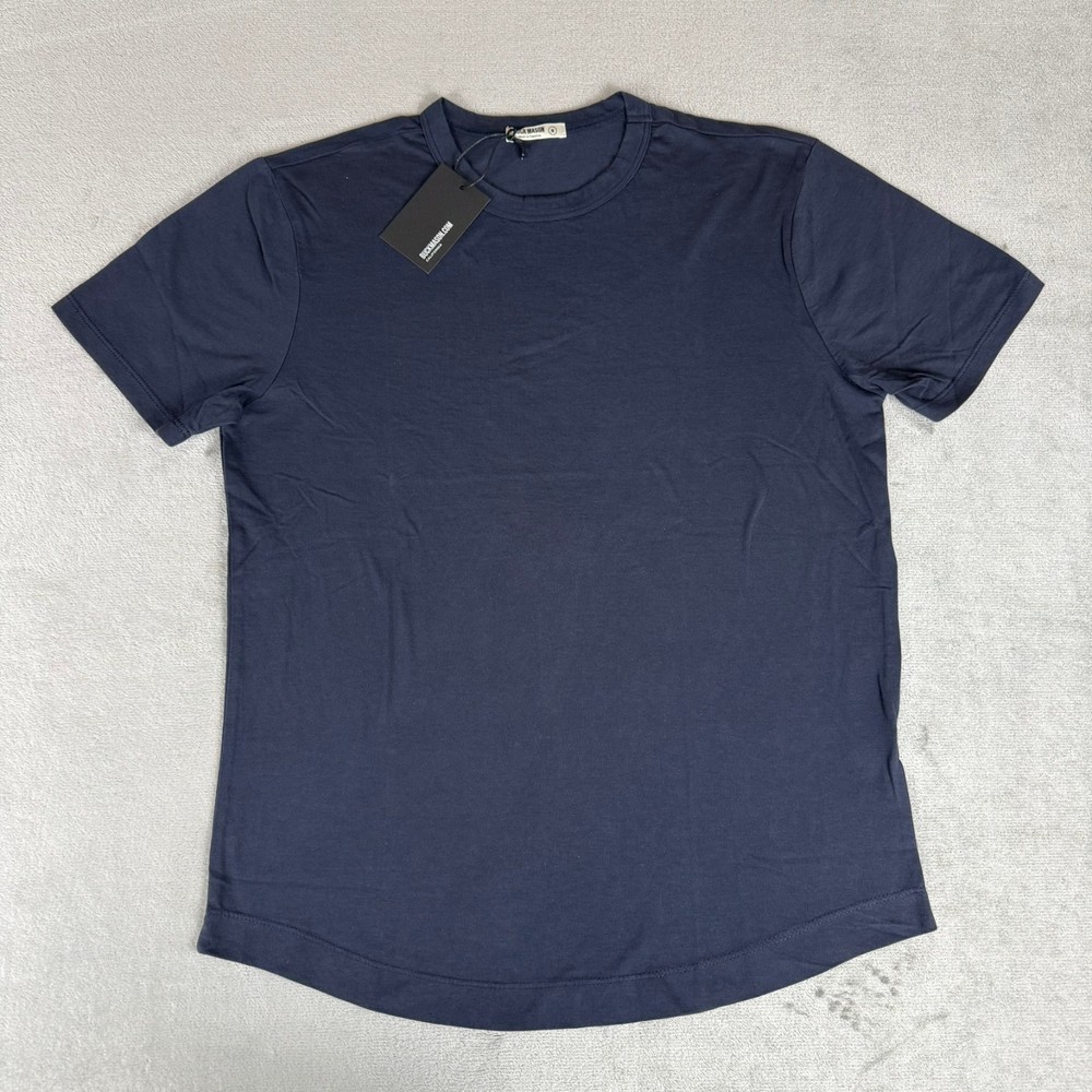 Buck Mason Pima Curved Hem Tee Mens Medium Dress Navy Blue $48 USA New NWT