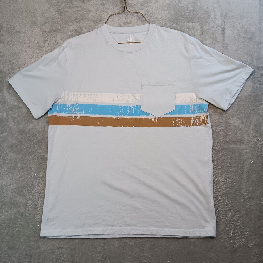 Johnnie-O Short Sleeve Pocket T Shirt Gulf Blue 3 Stripe Poly Cotton Men L