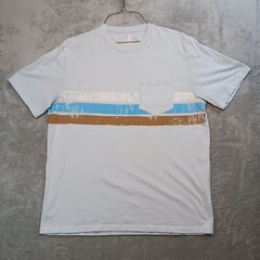 Johnnie-O Short Sleeve Pocket T Shirt Gulf Blue 3 Stripe Poly Cotton Men L
