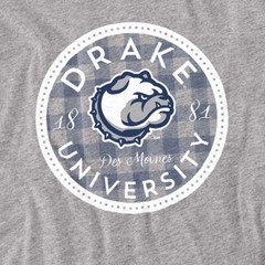 Drake University Adult T-Shirt Plaid Badge, Athletic Heather, S-5XL