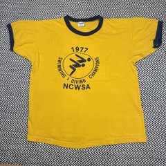 VTG 70s Champion SZ L Blue Bar NCWSA Swimming Diving Champions Yellow Ringer USA